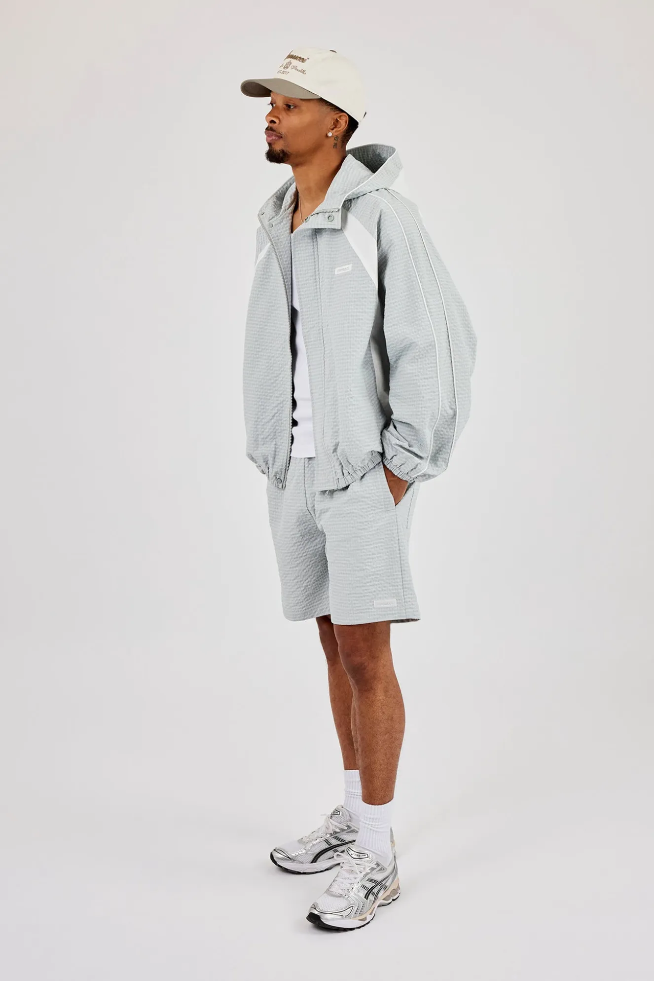 Check Panelled Hooded Windbreaker & Relaxed Short - Green