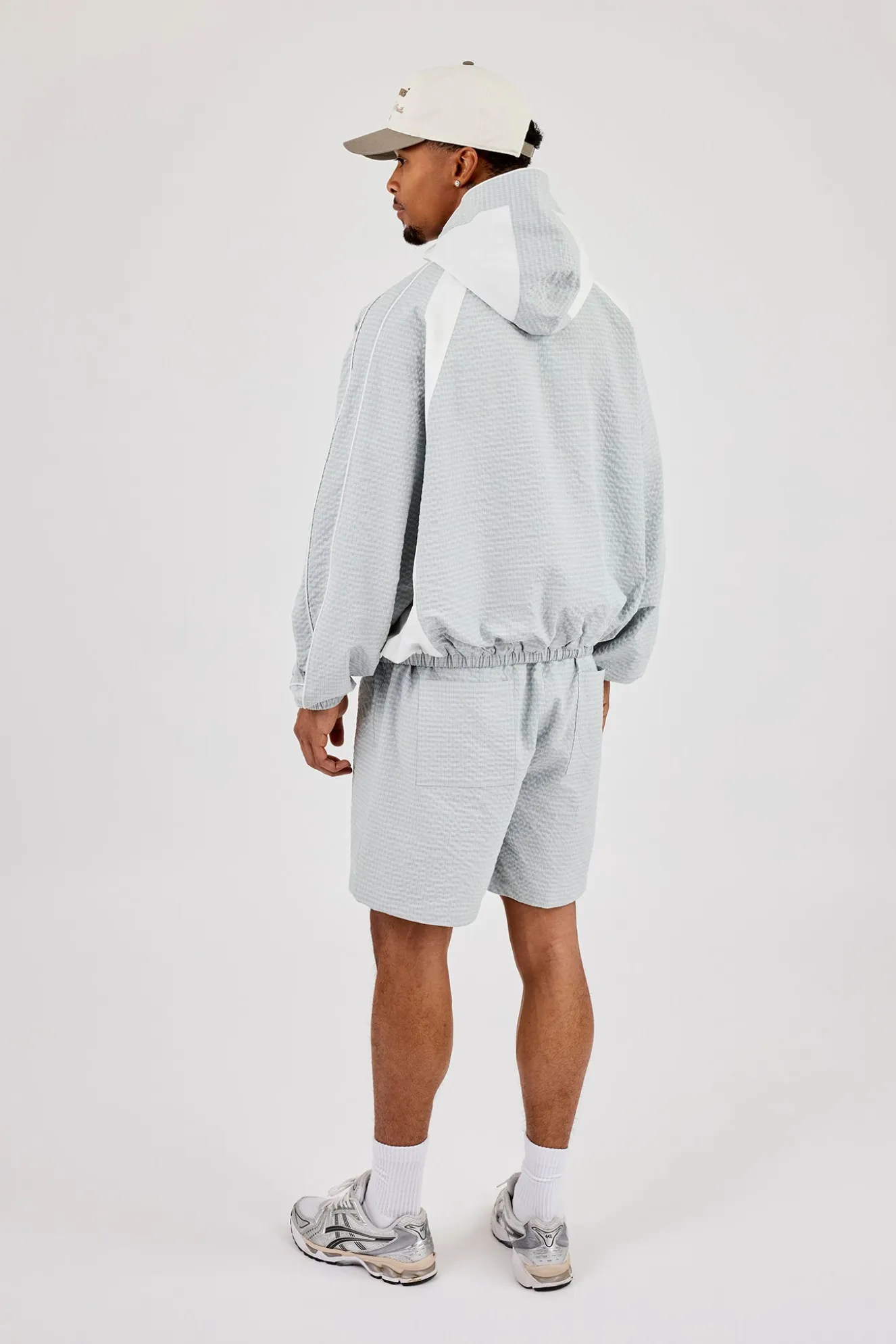 Check Panelled Hooded Windbreaker & Relaxed Short - Green