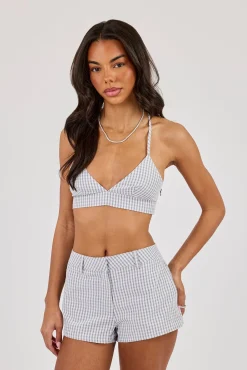Check Print Triangle Bralet - Baby Blue