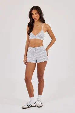 Check Print Triangle Bralet - Baby Blue