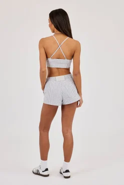 Check Print Triangle Bralet & Short - Baby Blue
