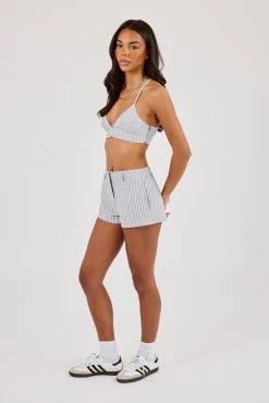 Check Print Triangle Bralet & Short - Baby Blue