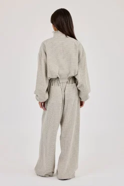 Check Twill Funnel Neck Jacket & Wide Leg Trouser  Off White