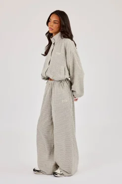 Check Twill Funnel Neck Jacket & Wide Leg Trouser  Off White