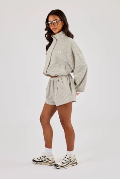 Check Twill Funnel Neck Jacket - Off White