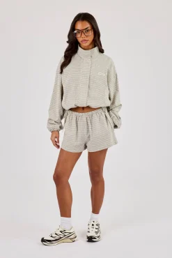 Check Twill Funnel Neck Jacket & Short & Off White