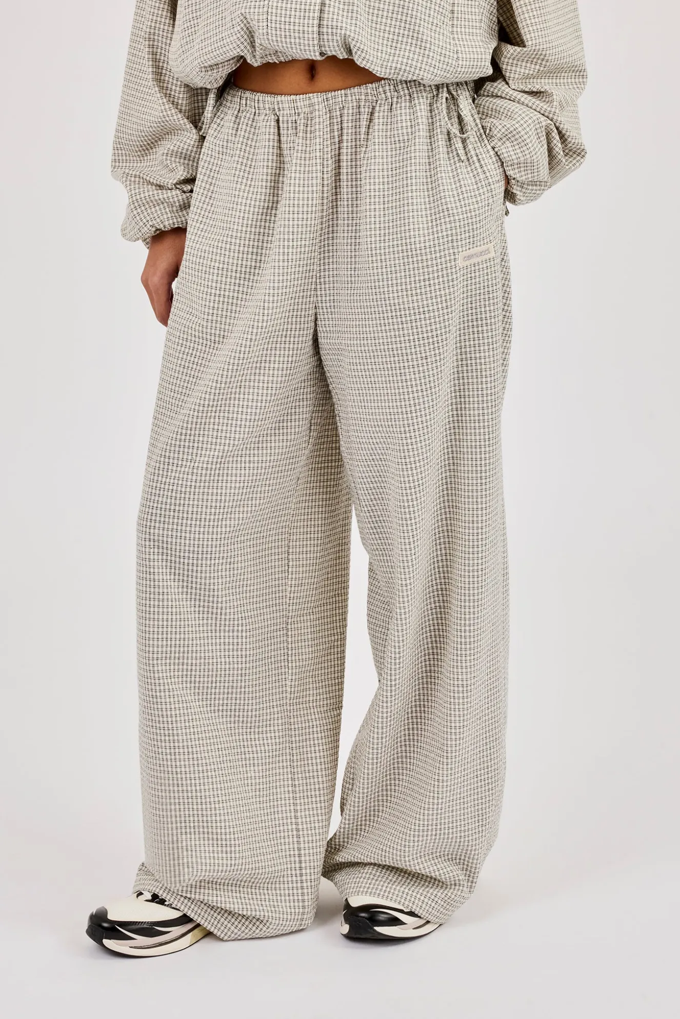 Check Twill Wide Leg Trouser - Off White