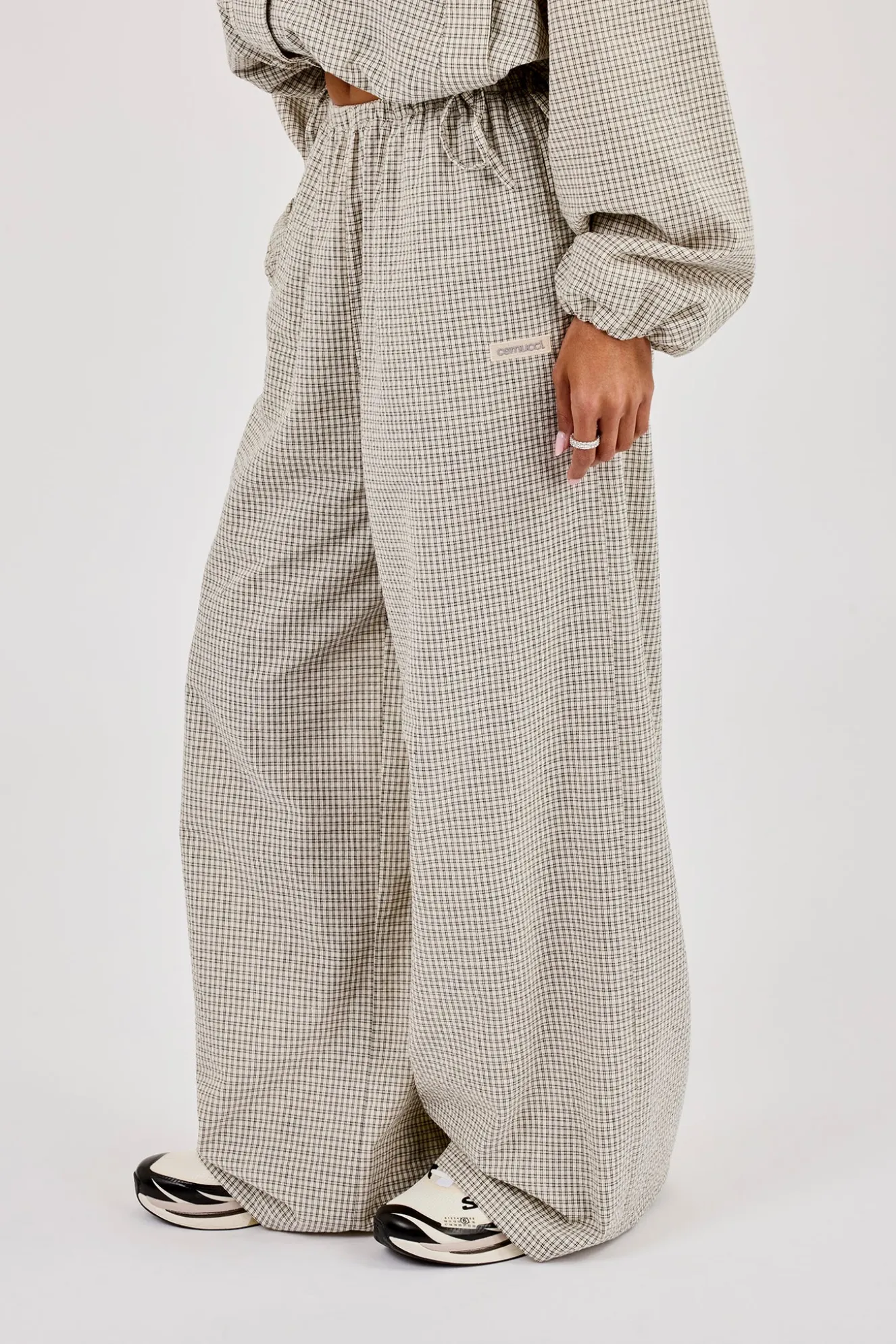 Check Twill Wide Leg Trouser - Off White