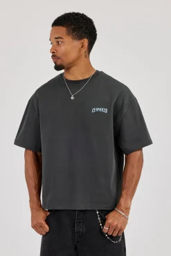 Cherub Back Print Boxy T-Shirt - Charcoal