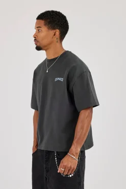 Cherub Back Print Boxy T-Shirt - Charcoal