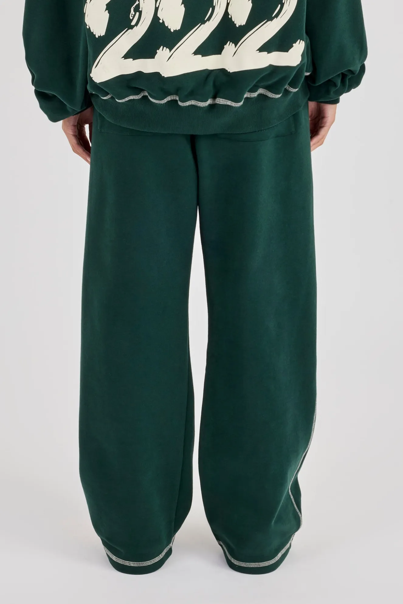 222 Cherub Contrast Stitch Wide Leg Jogger - Dark Green