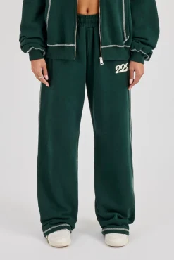 222 Cherub Contrast Stitch Wide Leg Jogger - Dark Green