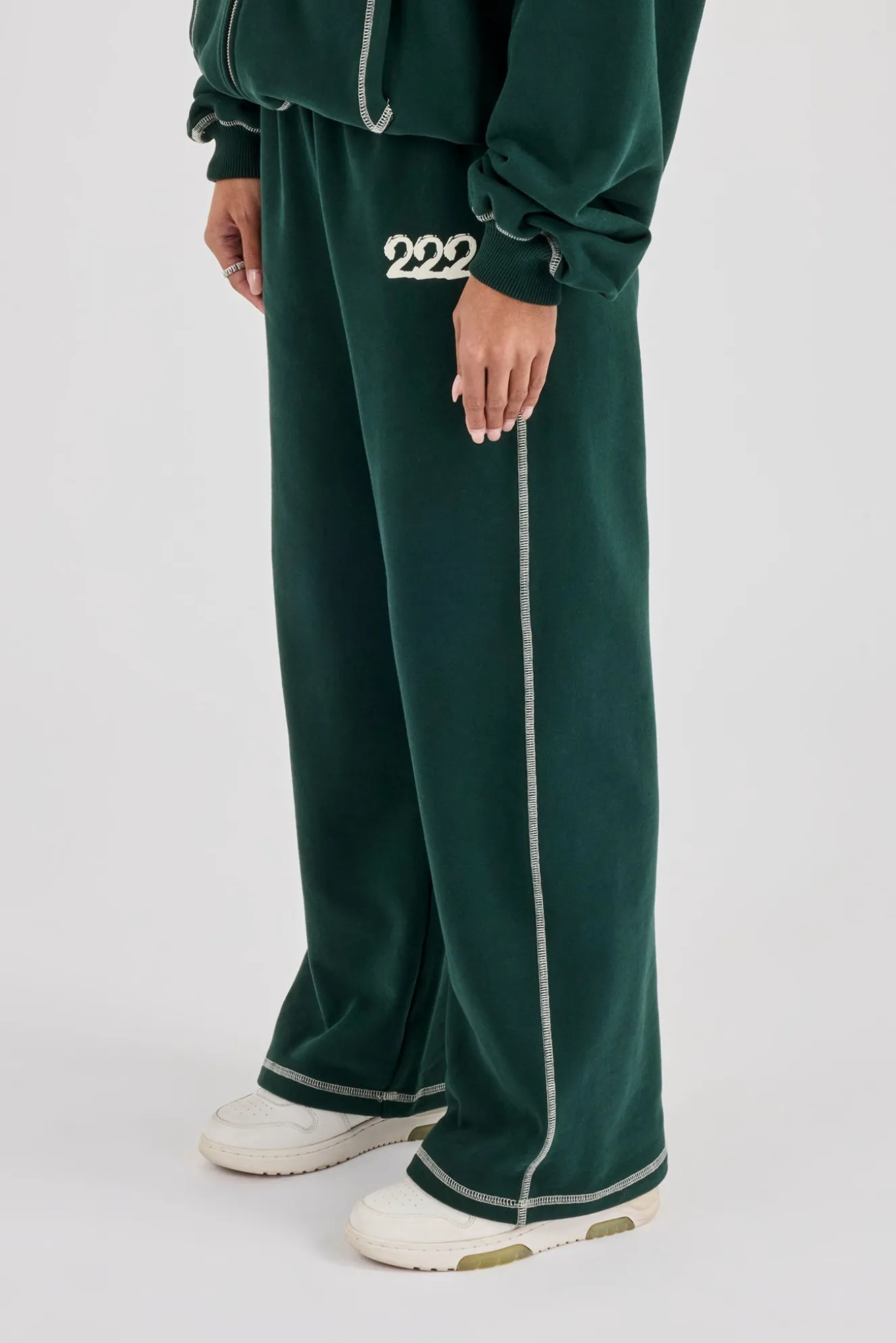 222 Cherub Contrast Stitch Wide Leg Jogger - Dark Green