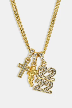Cherub Triple Motif Necklace - 12mm - Gold