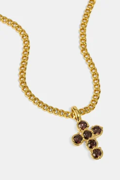 Chocolate CZ Stone Cross Necklace - 2.5mm - Gold