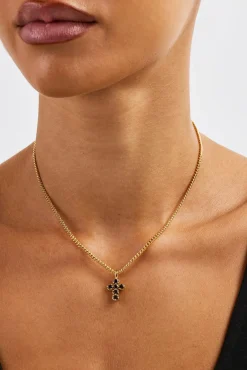 Chocolate CZ Stone Cross Necklace - 2.5mm - Gold