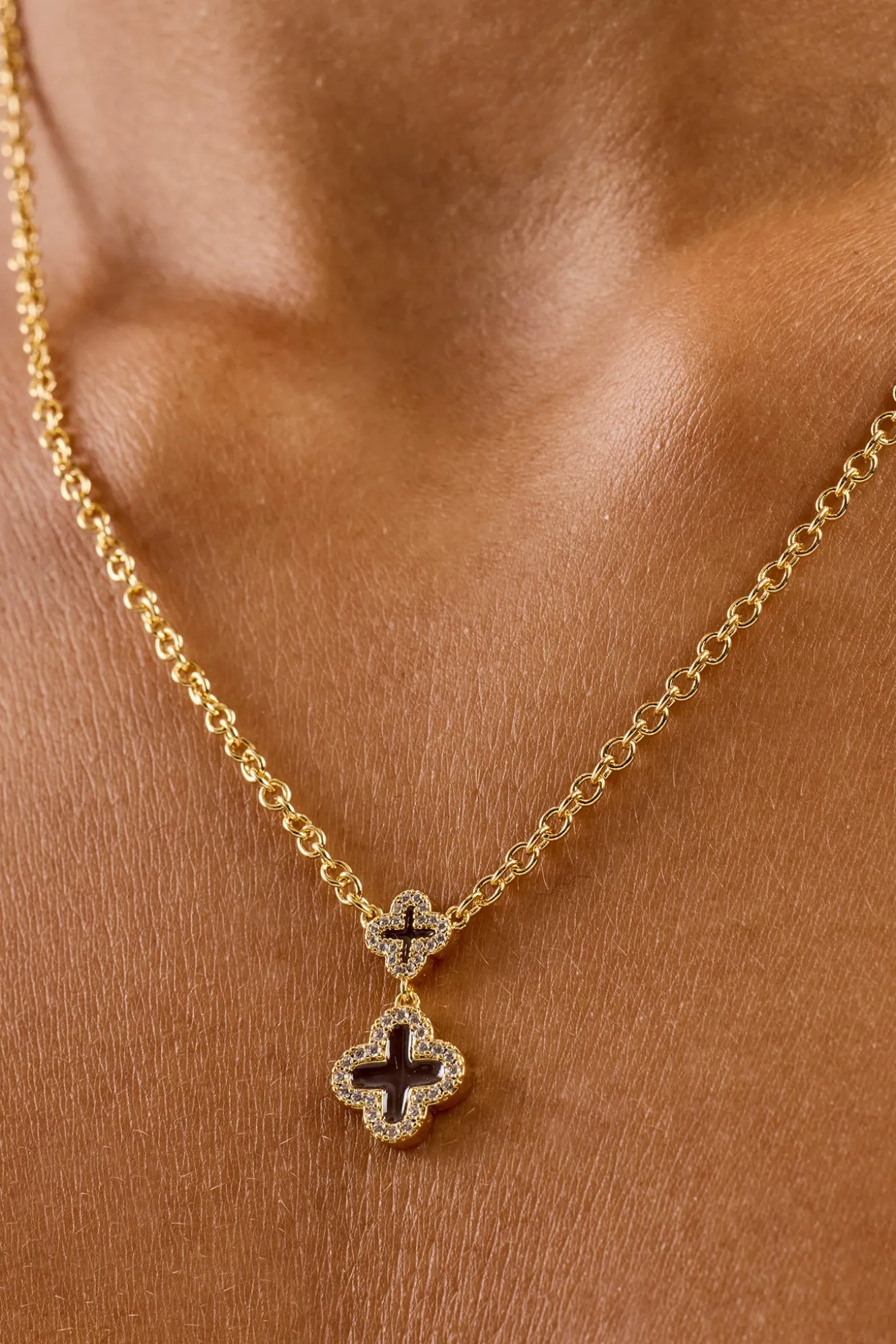 Chocolate Double Motif Necklace - 10mm