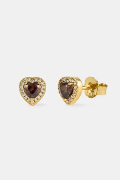 Chocolate Heart Gemstone Stud Earrings - 8mm