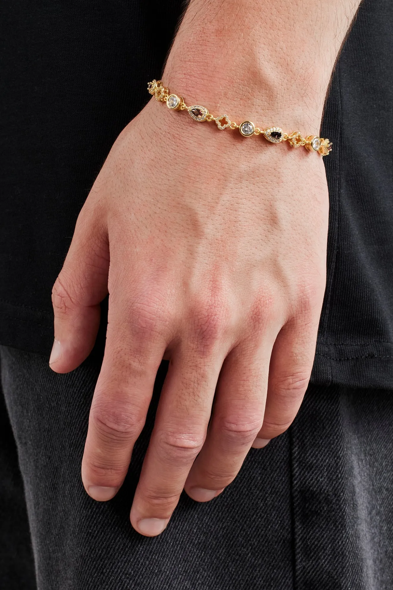 Chocolate Motif & Gemstone Bracelet - 6mm - Gold