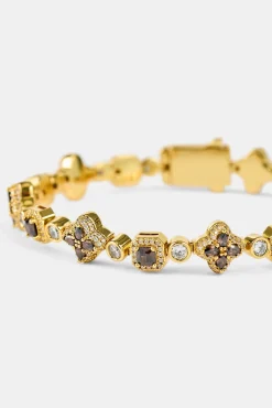 Chocolate Motif Mixed Stone Bracelet - 8mm - Gold