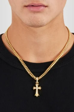 Chunky Cross Polished Cuban Necklace - 5mm - Gold