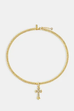 Chunky Cross Polished Cuban Necklace - 5mm - Gold