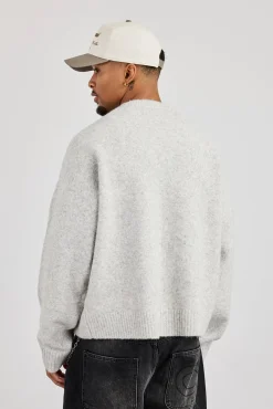 C Intarsia Knitted Sweatshirt - Grey