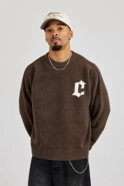 C Intarsia Knitted Sweatshirt - Dark Brown