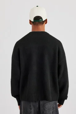 C Intarsia Knitted Sweatshirt - Black
