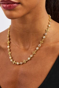 Circle CZ & Cross Outline Multigem Chain - 6mm - Gold