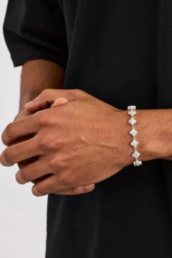Clear Baguette Motif Bracelet - 8mm - White