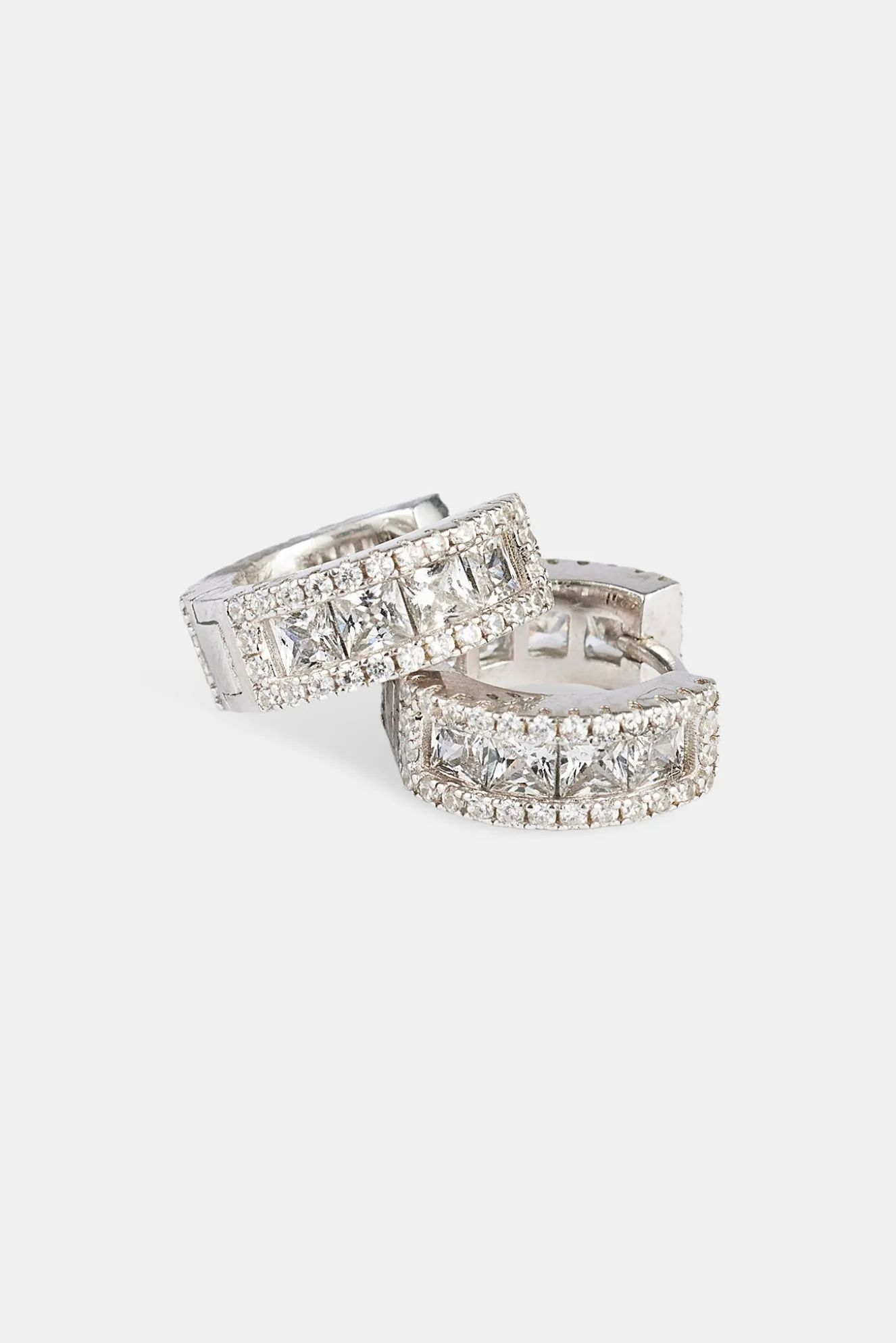 925 Clear CZ Baguette Hoop Earrings - White - 10mm