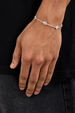 Clear CZ Baguette Motif Rolo Bracelet - 8mm