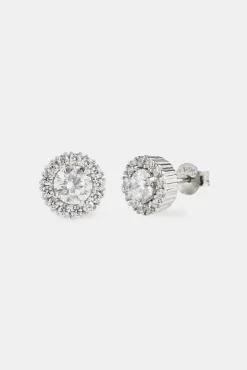 Clear CZ Cluster Round Stud Earrings - 8mm