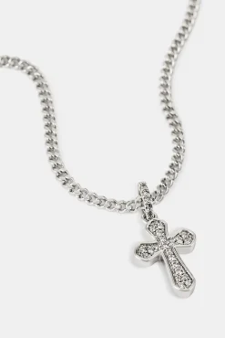 Clear CZ Cross Necklace - 15mm - White