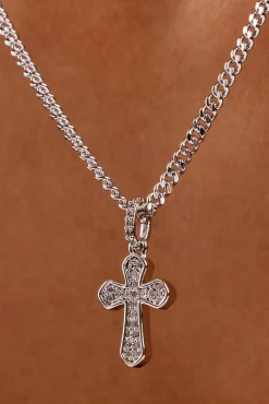 Clear CZ Cross Necklace - 15mm - White