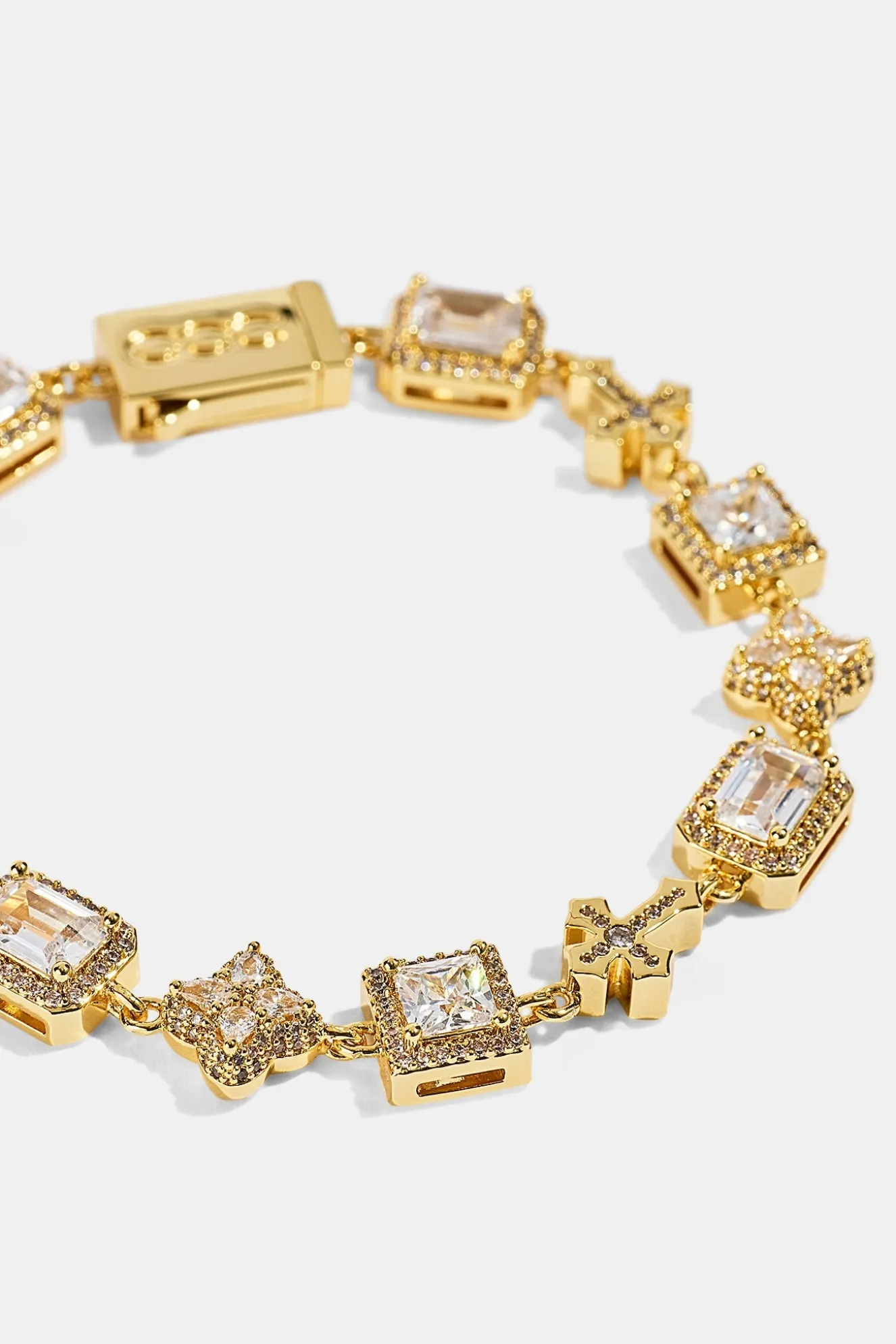 Clear Motif & Cross Gemstone Bracelet - 8mm - Gold