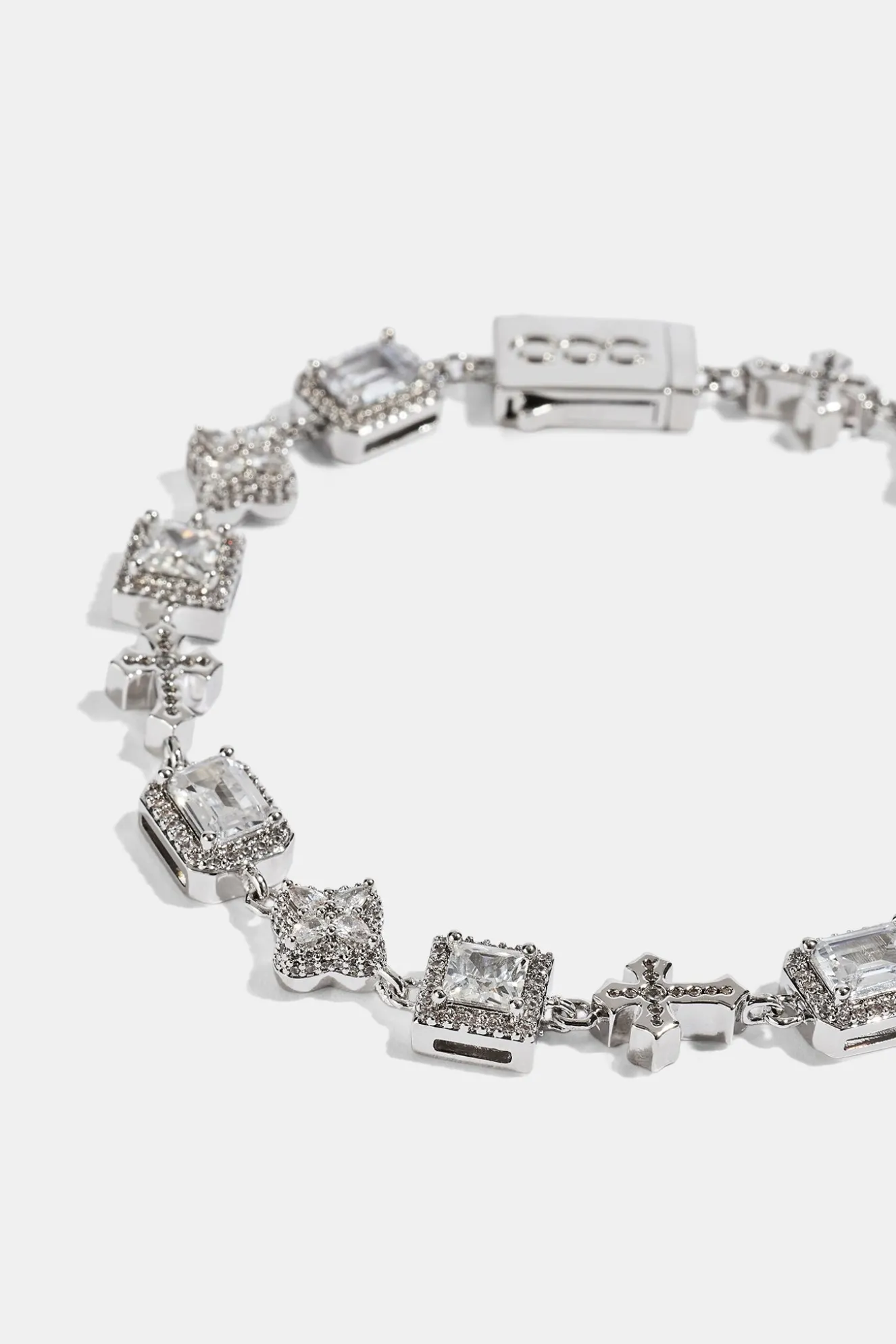 Clear Motif & Cross Gemstone Bracelet - 8mm - White
