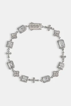 Clear Motif & Cross Gemstone Bracelet - 8mm - White