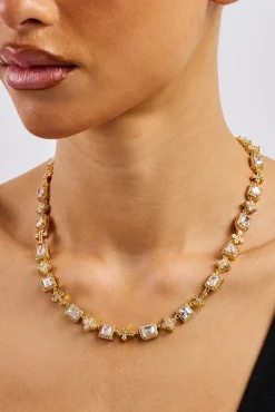 Clear Motif & Cross Gemstone Chain - 8mm - Gold