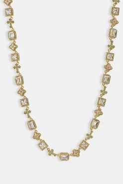 Clear Motif & Cross Gemstone Chain - 8mm - Gold