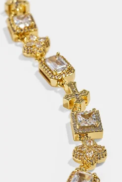 Clear Motif & Cross Gemstone Chain - 8mm - Gold