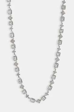 Clear Motif & Cross Gemstone Chain - 8mm - White