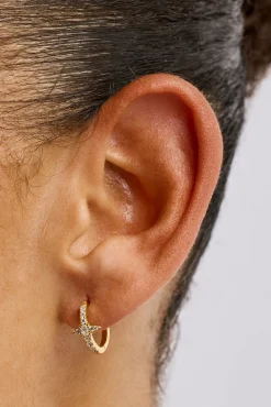 Clear Star Hoop Earrings - 15mm