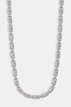 Cluster Centre Stone Square Tennis Chain - 6mm - White