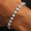 Clustered Tennis Bracelet & Chain - 7mm - White