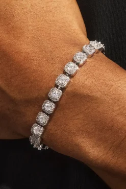 Clustered Tennis Bracelet & Chain - 7mm - White