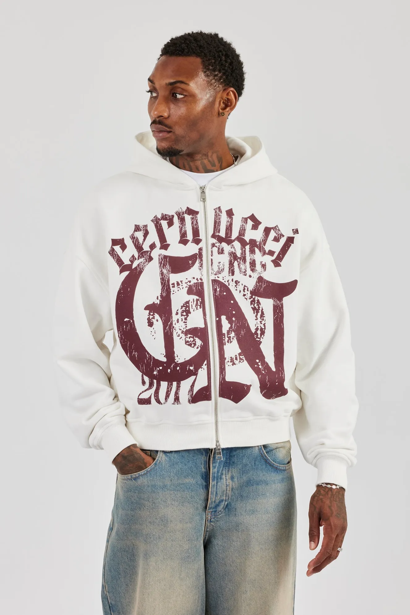 CN17 Boxy Zip Through Hoodie - Off White
