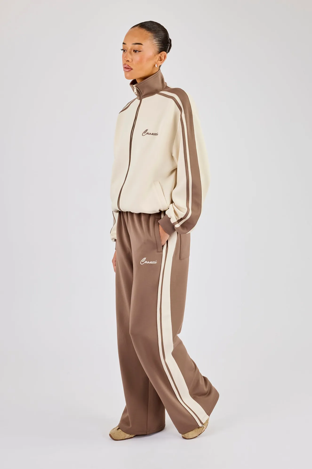 Contrast Detail Track Pant - Taupe