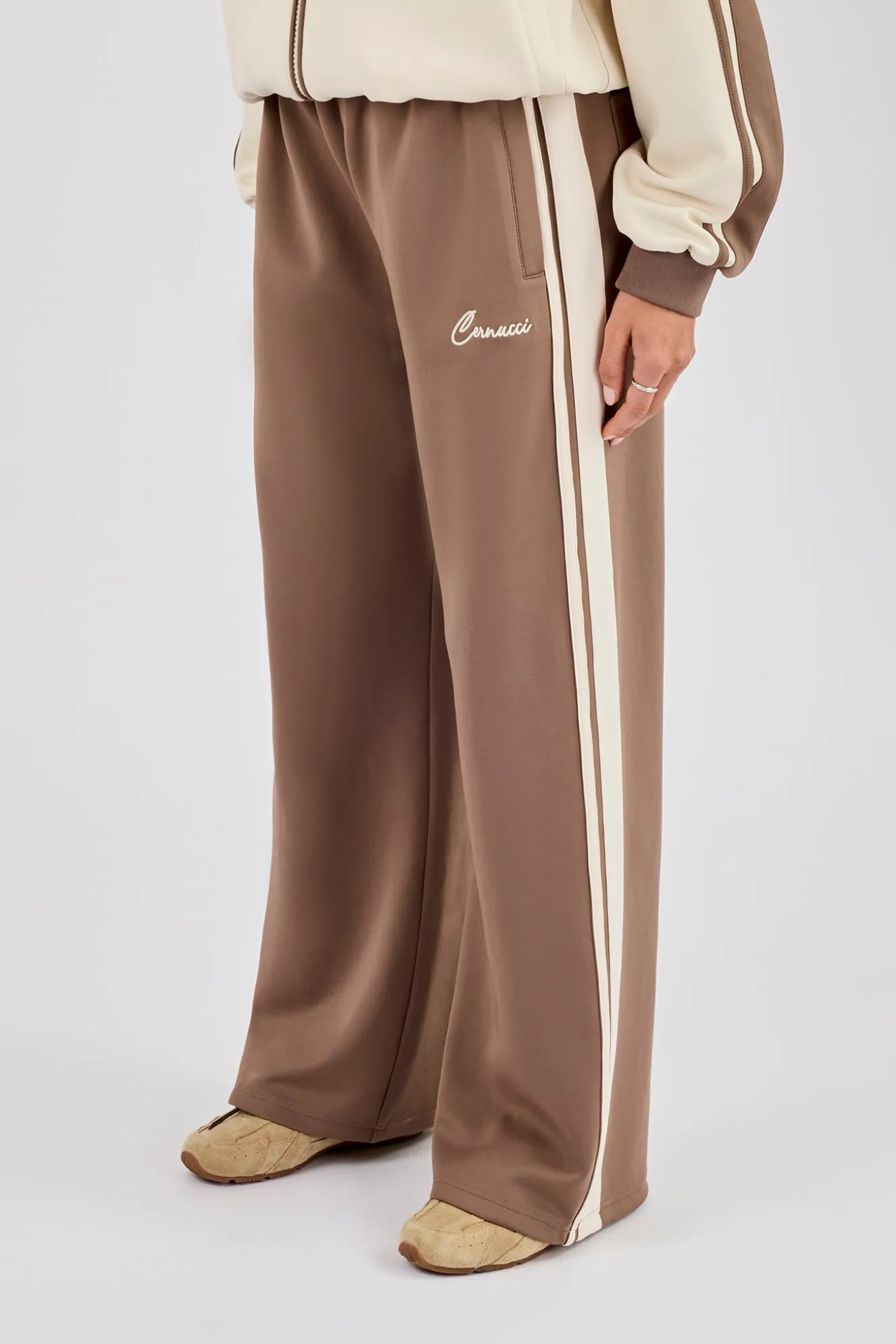 Contrast Detail Track Pant - Taupe